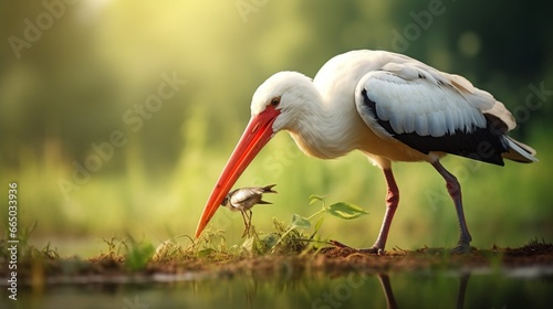 white stork ciconia eating prey generated by AI photo