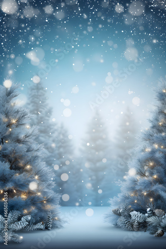 Winter Wonderland, Festive Blurred Background with Snow-Adorned Christmas Tree © ELmidoi-AI