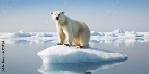 Polar bear on ice floe. Melting iceberg and global warming. © MdBillal