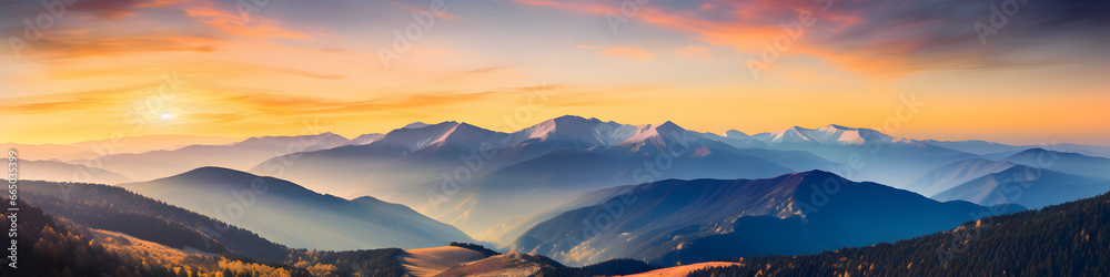 Mountain landscape with sunset background 