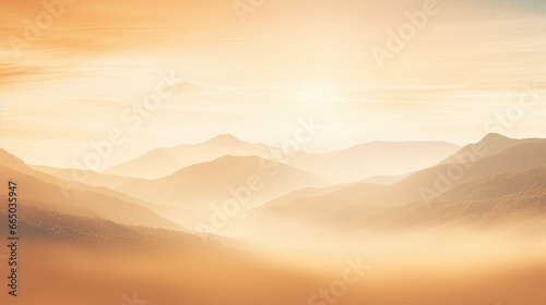 Natural fog and mountains sunlight background blurring, misty waves warm colors and bright sun light. Christmas background sky sunny color orange light patterns, abstract flare evening on clouds blur photo