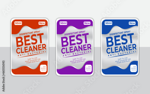 Virucidal and bactericidal cleaner labels Super cleaner and disinfectant labels set of two Detergent wash labels design set of two Power wash and cleaner label template design photo