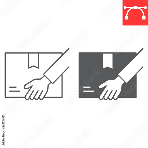 Received parcel line and glyph icon, service and courier, hand holding package vector icon, vector graphics, editable stroke outline sign, eps 10.