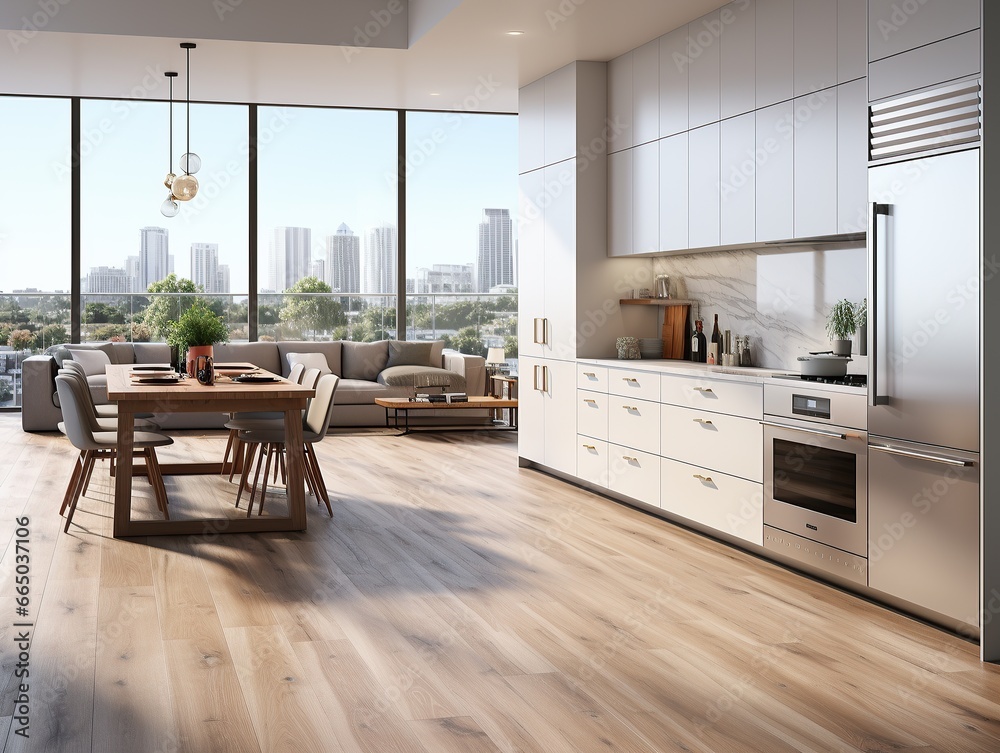 interior design modern fashionable white kitchen. Combined kitchen and ...