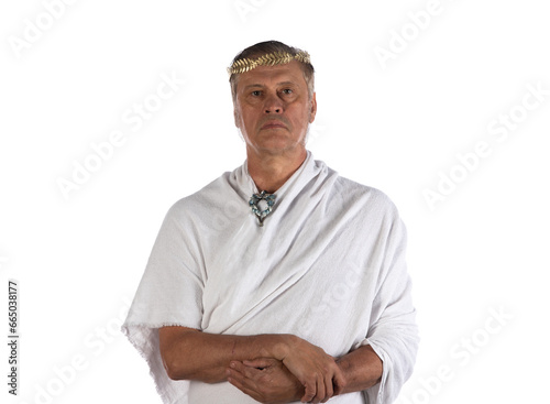 portrait of an ancient Roman Emperor in a white tunic photo