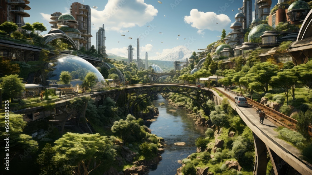 Urban Oasis: A Vibrant Blend of Skyscrapers, Architecture, and Nature Unfold in the Serene Cityscape, generative AI