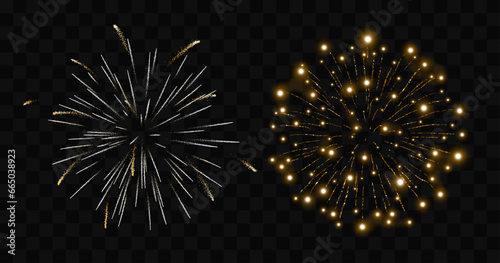 Fireworks explosion vector set, gold fireworks isolated