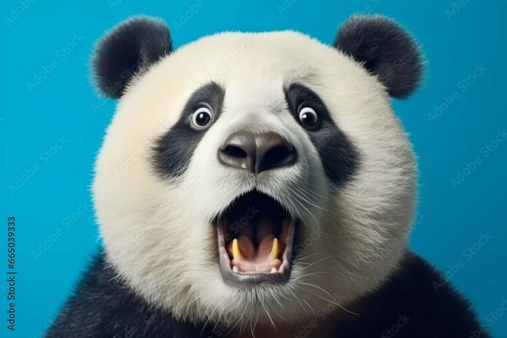 Fototapeta premium Startled Panda: Humorous Big-Eyed Expression. Generative ai