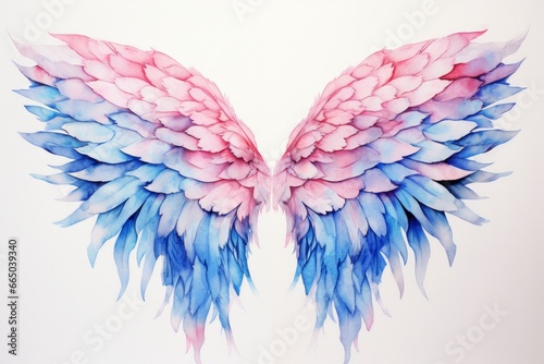 Beautiful magic watercolor blue pink wings. © MdBillal