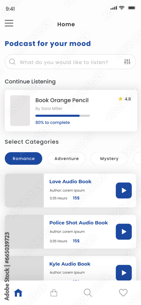 Audio Book and E-Book Player, Sound and Voice Book Mobile App UI Kit Template Audio Book and E-Book Player, Sound and Voice Book Mobile App UI Kit Template