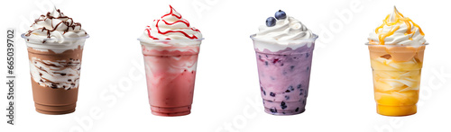 Set of various milkshake isolated on transparent background.