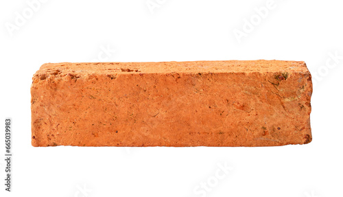 Single old cracked red or orange brick isolated with clipping path in png file format © nathamag11