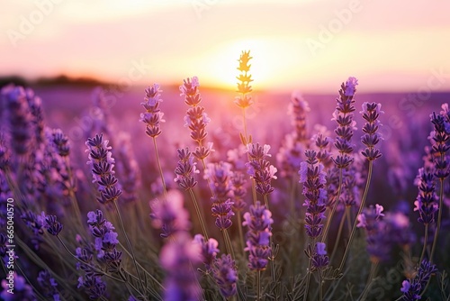 Close up lavender flowers in beautiful field at sunset. © MdBillal