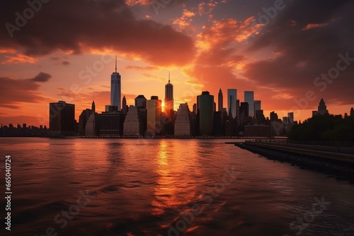 captivating sunset view of New York's skyline. Generative AI © Xiomara
