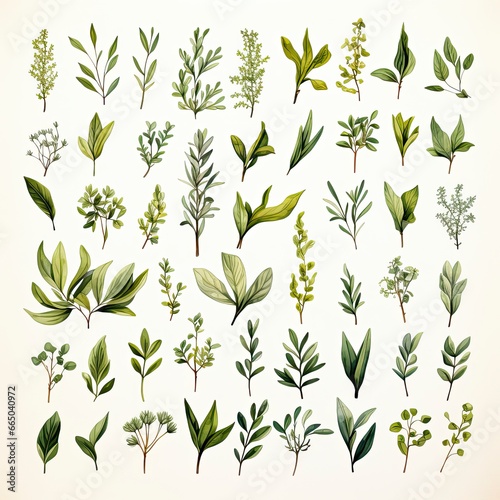 Collection of watercolor herbs clipart on white background. © MdBillal
