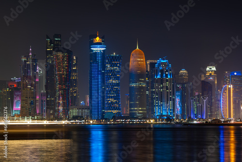 The West Bay city skyline at night, Doha, Qatar. © matpit73