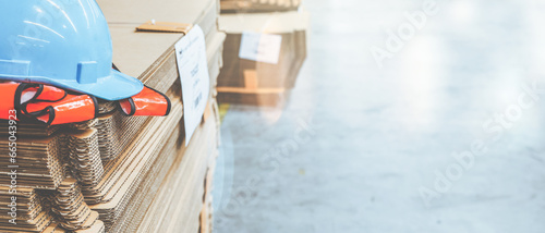 фотографія Working safely and protecting yourself from accidents safety helmet : Hardhats are placed in the workplace inside the warehouse production and export factory modern logistics with secure systems