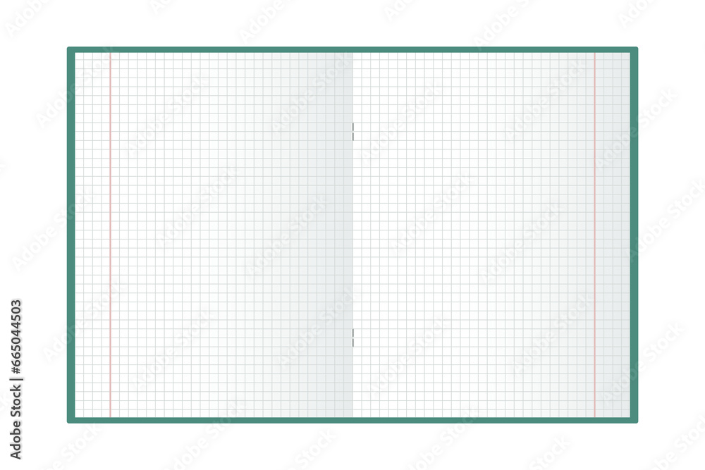 School notebook. Mockup, blank checkered notebook on a white background. Illustration, vector School notebook. Mockup, blank checkered notebook on a white background. Illustration, vector