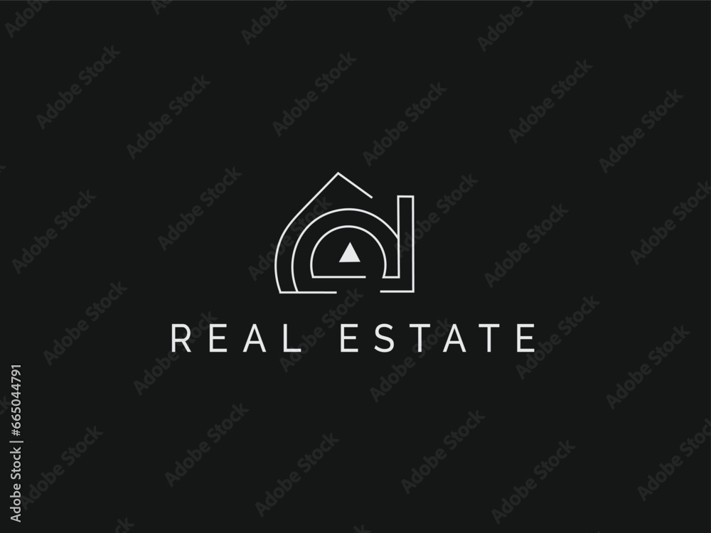 Fototapeta premium Real estate logo vector simple drawn template. Flat House logo design template in linear style, can be use for building, construction, company, business.