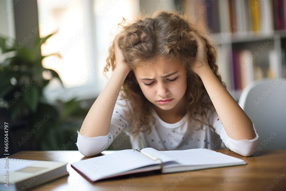 Young girl who is tired of studying, overworked and stress of school concept
Young girl who is tired of studying, overworked and stress of school concept