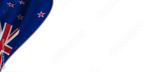 White background with New Zealand flag on the left. 3D illustration