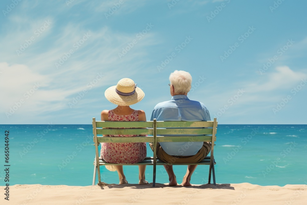 Relax senior couple on beach