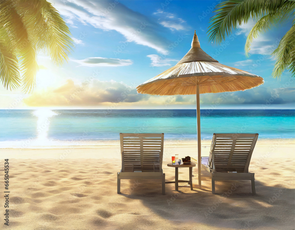 summer beach. chairs and umbrella on the beach