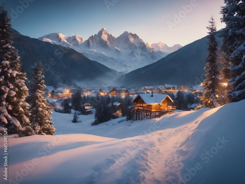 Wooden house in winter time © Marko