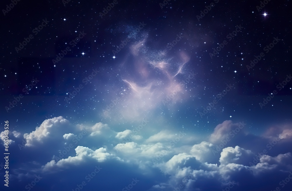 Space of night sky with clouds and stars.