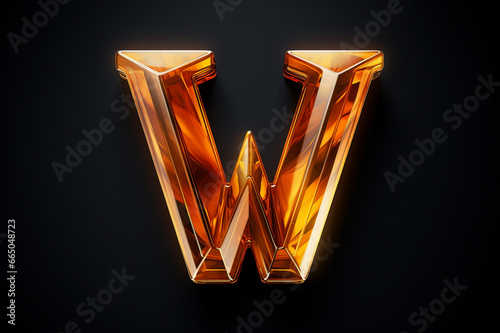 Alphabet letter W with glossy amber texture isolated on black background, beautiful 3D gemstone font design for luxury and jewelry concepts 