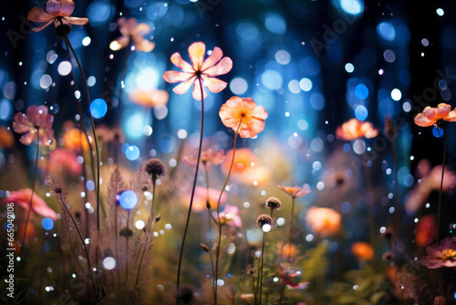 Grass flower with blurred bokeh background  Nature bright light background 