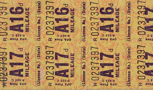Tableau sur toile Close up of world war II fuel oil and gas rationing stamps background