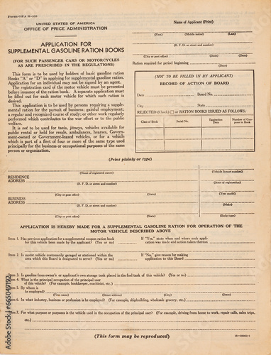 Canvastavla Vintage fuel rationing empty form