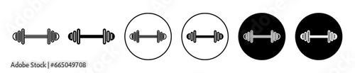 Dumbell or barbell weight lifting training icon vector set. Gym workout with heavy barbel and dumbel symbol sign photo