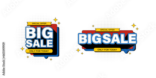 Big sale special offer label badge banner design for marketing and promotion program in cartoon pop art vector design