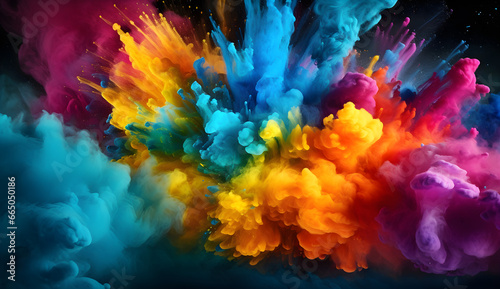 multicolor powder explosion on black background