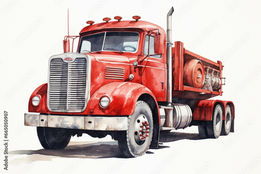 Big red truck on white. Generative AI