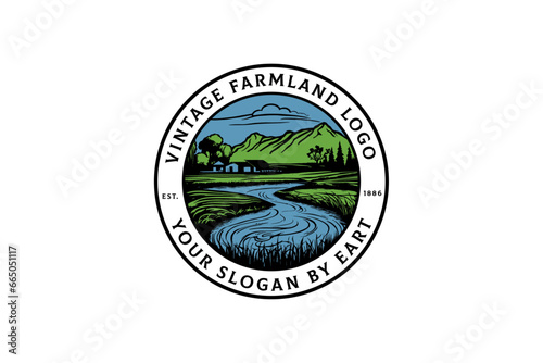 vintage farmland irrigation logo design  