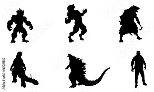 MONSTERS (Werewolf, Frankenstein and Godzilla) silhouettes
