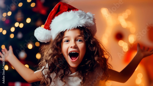 young girl enjoying christmas. Ai generated