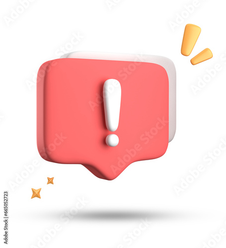 3d rendering of speech bubble, 3D pastel chat with exclamation mark icon set.