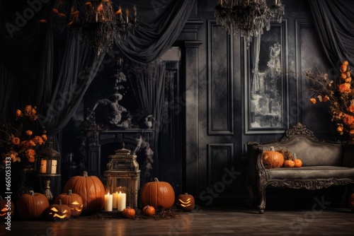 Happy Halloween Decorations Background. Wallpaper. Backdrop. Decorative. Illustration