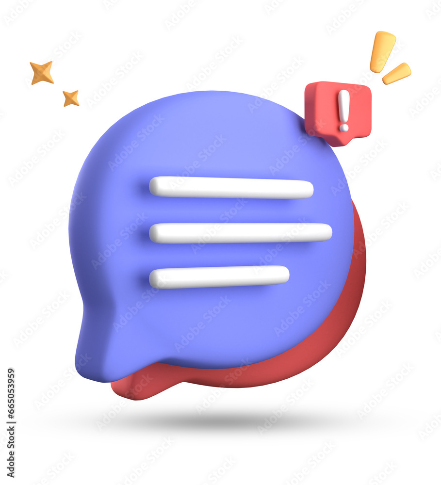 3d rendering of speech bubble, 3D pastel chat with exclamation mark icon set. 3d rendering of speech bubble, 3D pastel chat with exclamation mark icon set.