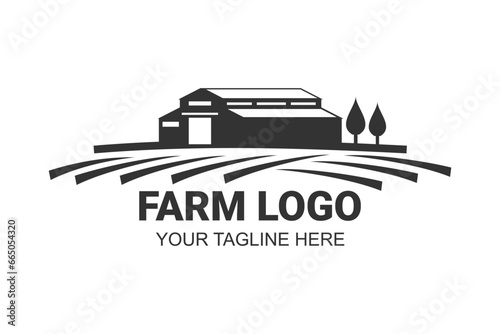 Farm House logo isolated on white background. Black emblem with farmhouse for natural farm products. Vector illustration.