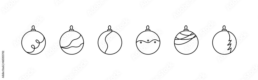 Obraz premium Set christmas balls. Simple Line style. Sketch.Decoration isolated elements. Vector illustration. For invitation, greeting card.