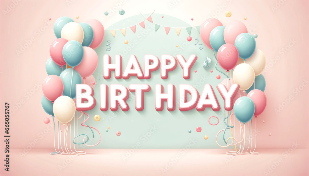 Text happy birthday, copy space layout text greeting card on pastel colored background