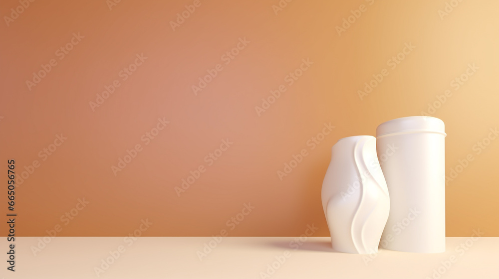 Powder milk on brown minimalist background with copy space. Milk powder for baby in a bottle. Baby Milk Formula and Baby Bottles concept