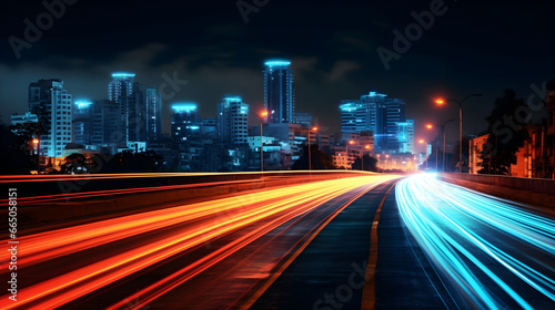 light trails in a city at night