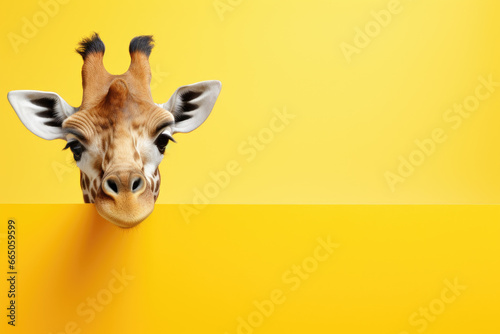 giraffe peeking over color wall, generative ai