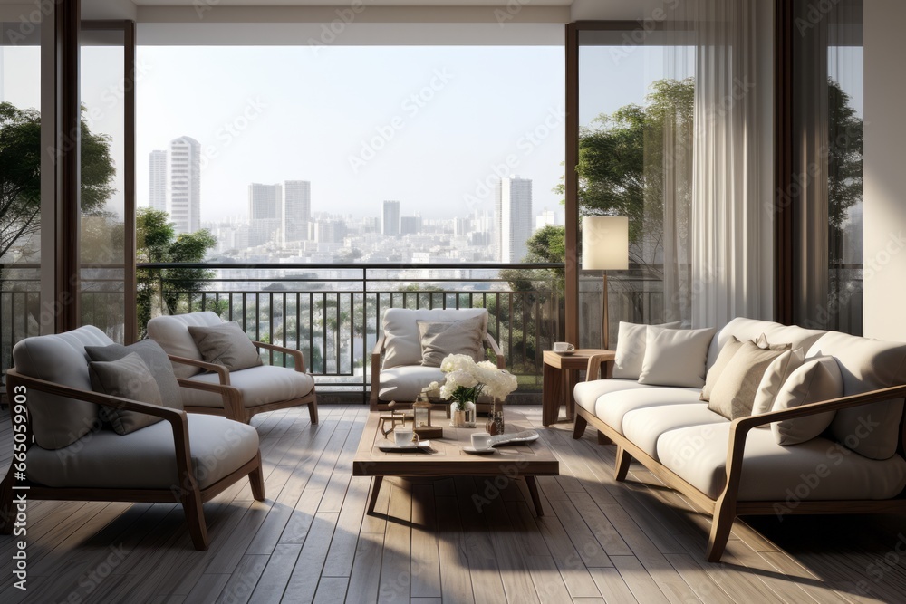 A luxury balcony with a city scenery A luxury balcony with a city scenery